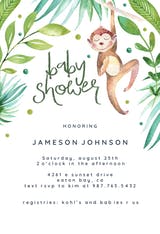 Hanging monkey - Invitación Para Baby Shower